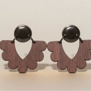Wooden Floral Drop Earrings in Dark Brown and Black